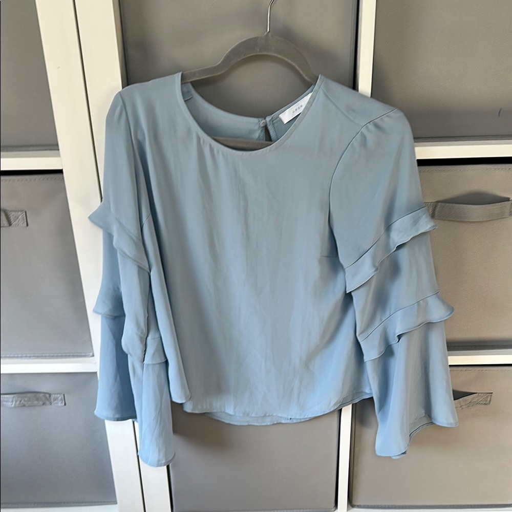 Nordstrom Light Blue Ruffle Sleeve Top